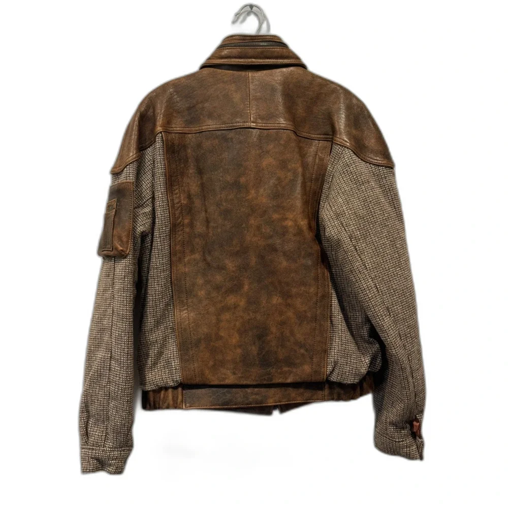 Vintage Mario Zarelli Leather Jacket Distressed Wool Bomber Brown Mens 38 Medium